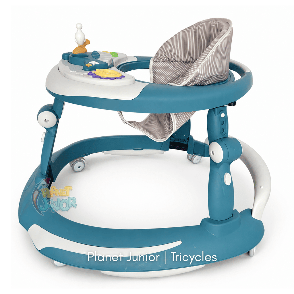 👶 3-in-1 Adjustable Baby Walker with Rocking Function, Feeding Tray & Music