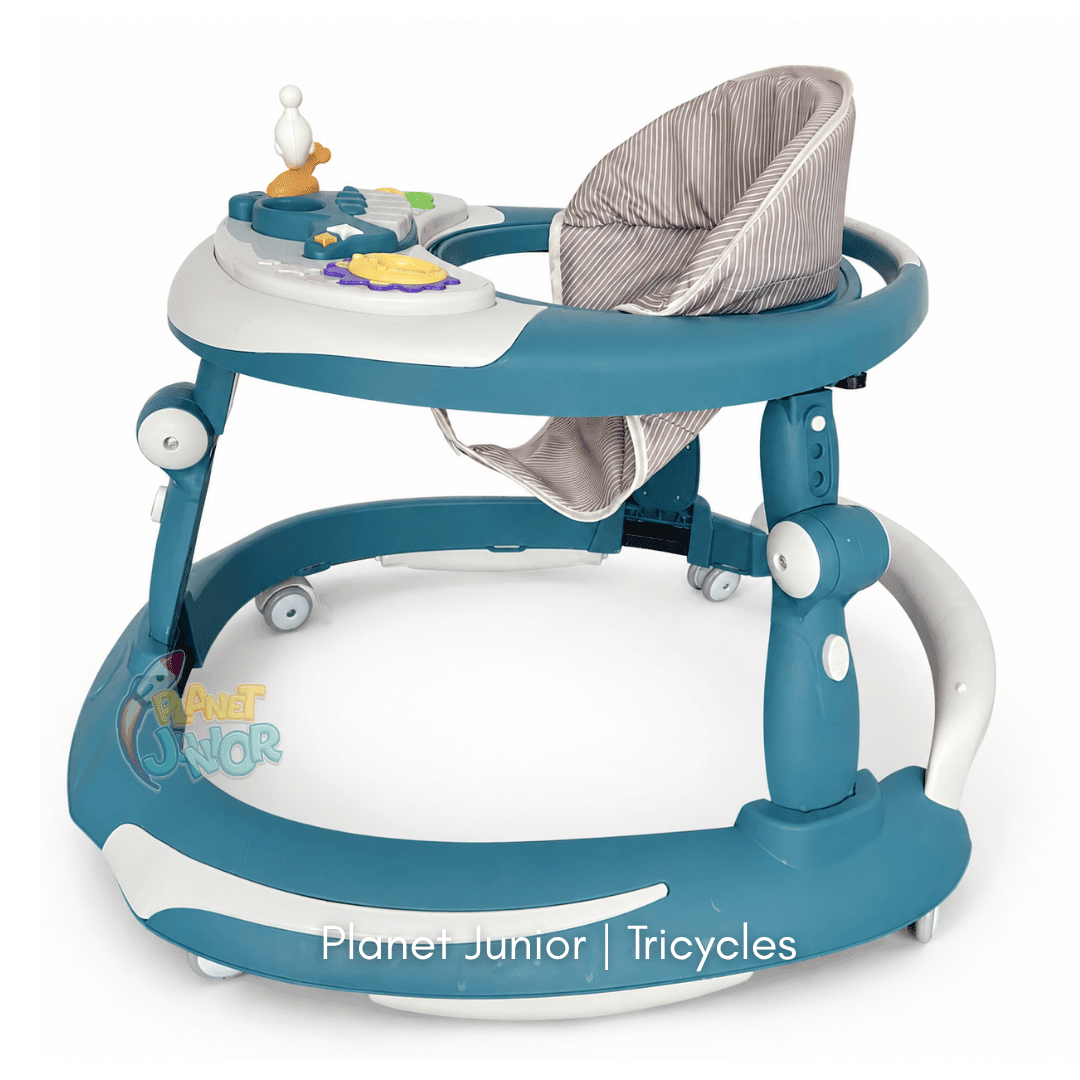 👶 3-in-1 Adjustable Baby Walker with Rocking Function, Feeding Tray & Music