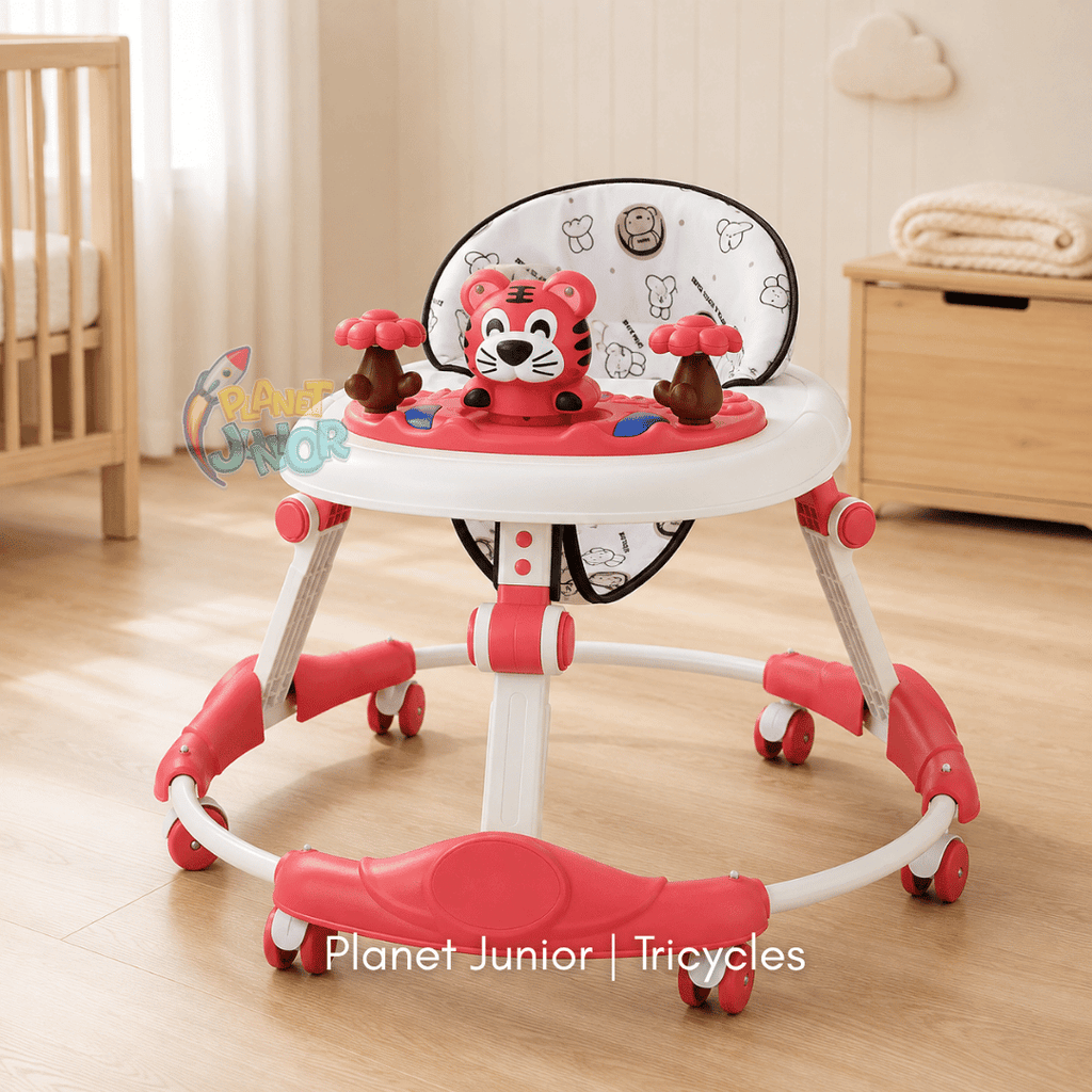 🐯 Cute Tiger-Themed Baby Walker with Activity Toys & Foldable Design