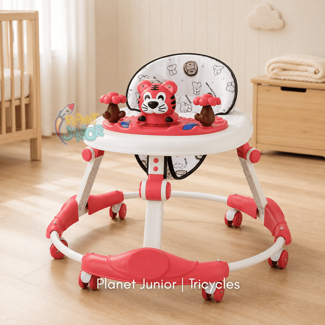 🐯 Cute Tiger-Themed Baby Walker with Activity Toys & Foldable Design