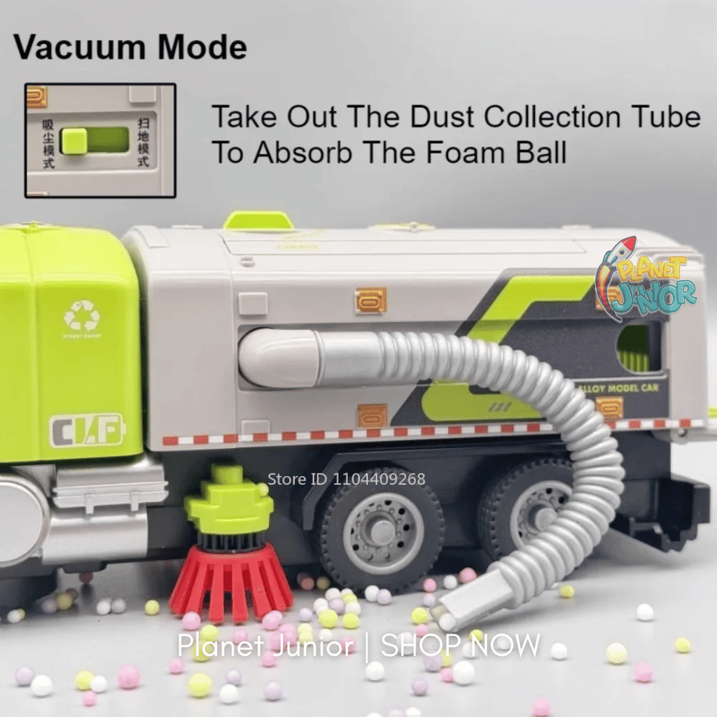 🚛 1:50 Alloy Sweeper Garbage Truck Toy – City Cleaning Vehicle with Rotating Broom, Vacuum &amp; Lights