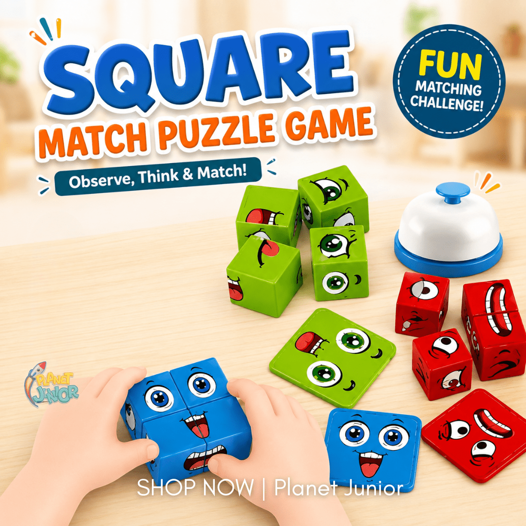 Square Face Matching Puzzle Game with Challenge Cards