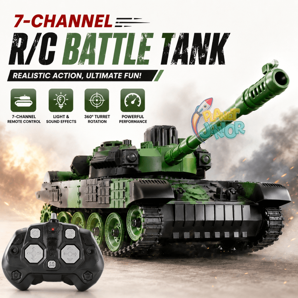 1:18 Scale 7-Channel Remote Control Battle Tank with Light & Sound