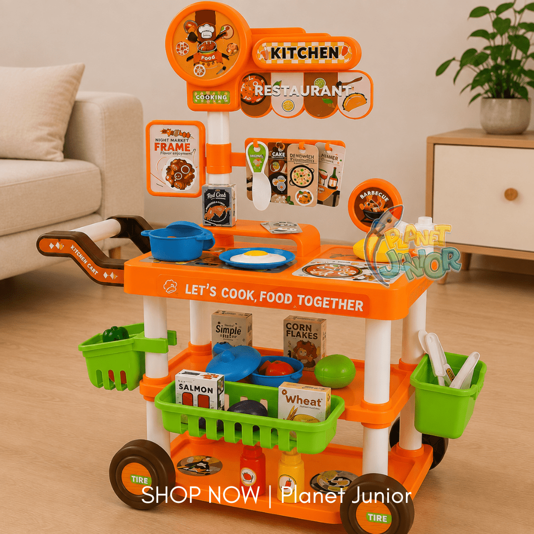 69-Piece Kids Playhouse Kitchen & Restaurant Tableware Cart Pretend Play Set
