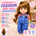 Adorable Fashion Girl Doll with Blue Overalls & Long Hair