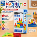 36 PCS Compact Travel Friendly Magnetic Building Tiles Set with Storage Tin for Kids