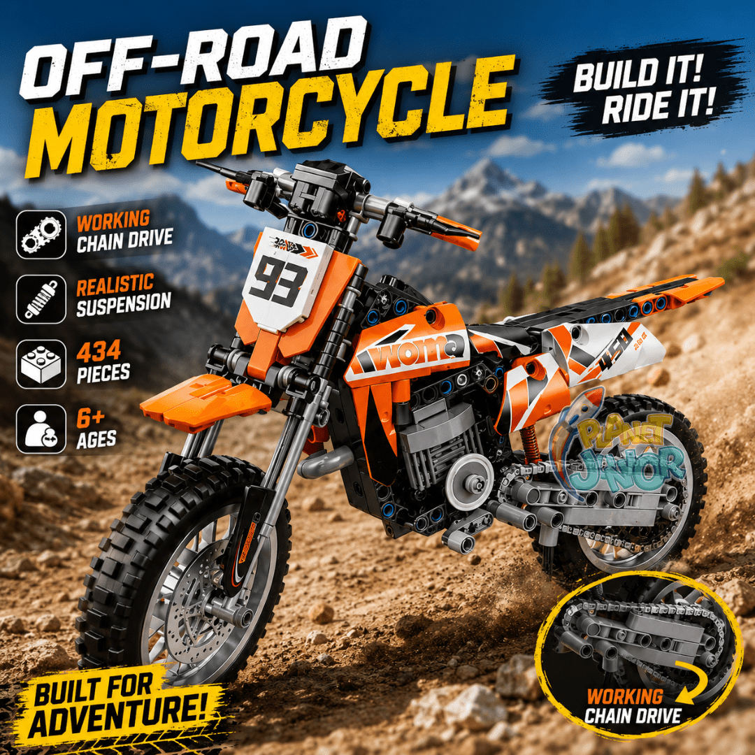 Off-Road Motorcycle Legos Set with Working Chain Drive