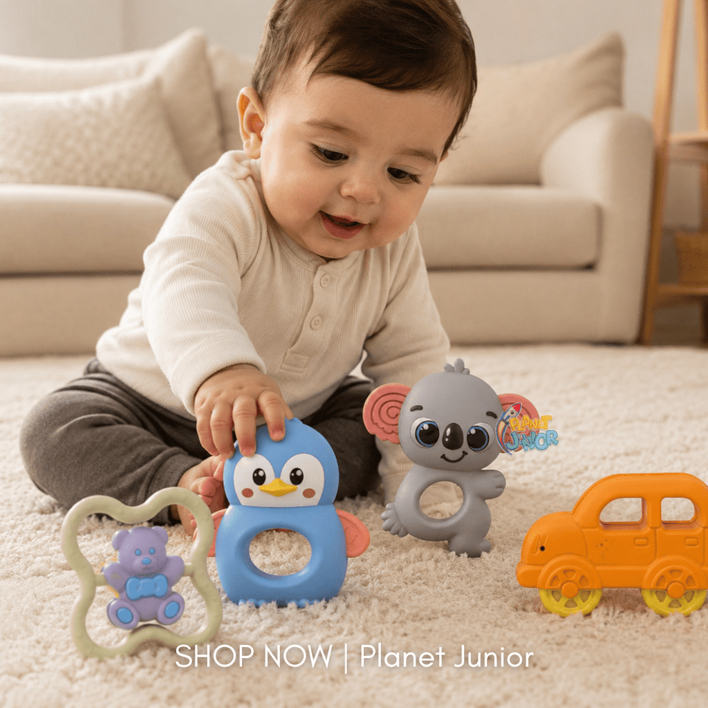 4-Piece Baby Silicone Teething & Rattle Toy Gift Set