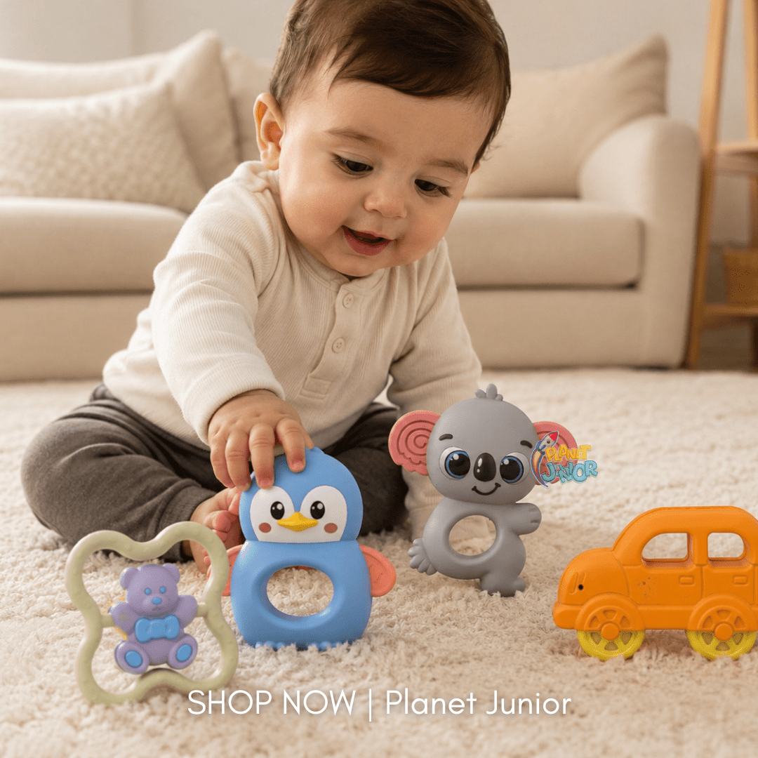 4-Piece Baby Silicone Teething & Rattle Toy Gift Set