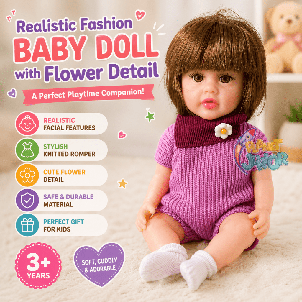 Realistic Fashion Baby Doll with Knitted Romper & Flower Detail