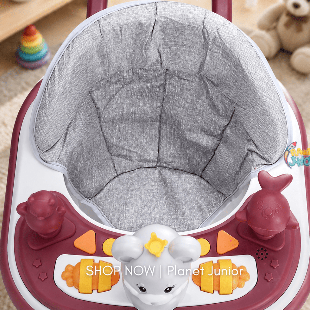 Interactive Baby Learning Walker with Music, Activity Tray & Padded Seat