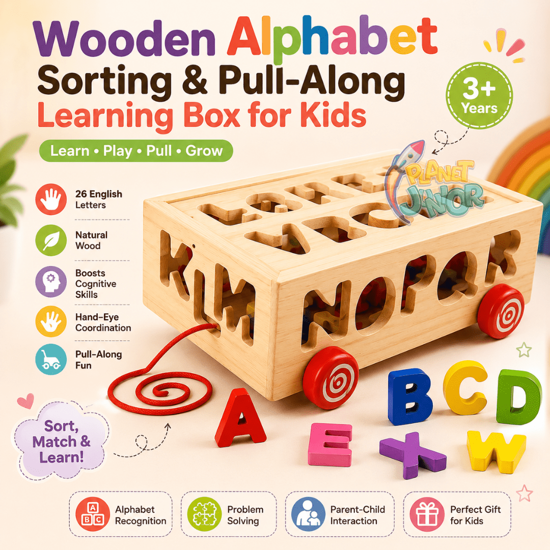 Wooden Alphabet Sorting & Pull-Along Learning Box for Kids