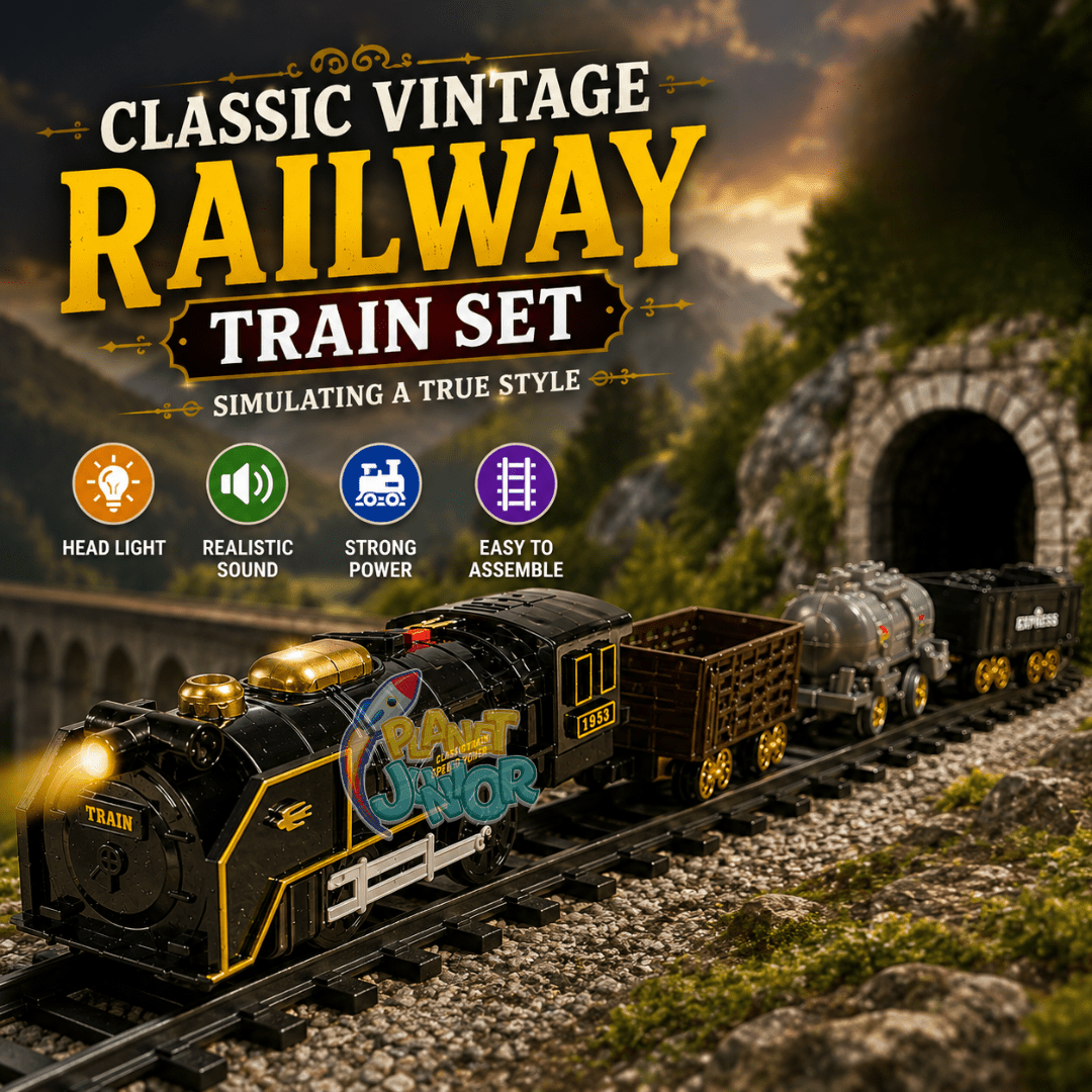 Classic Vintage Railway Train Set with Large Track, Lights & Sound