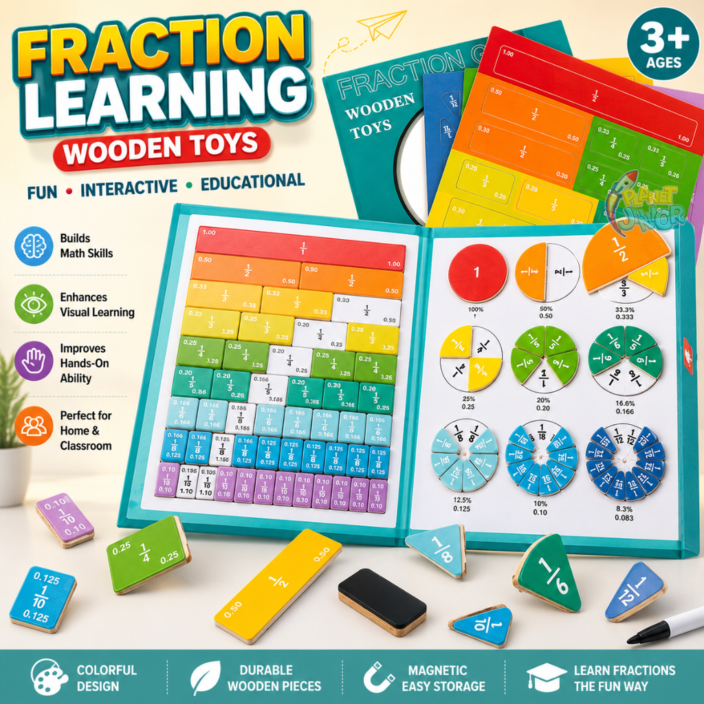Wooden Fraction Learning Board Educational Math Set