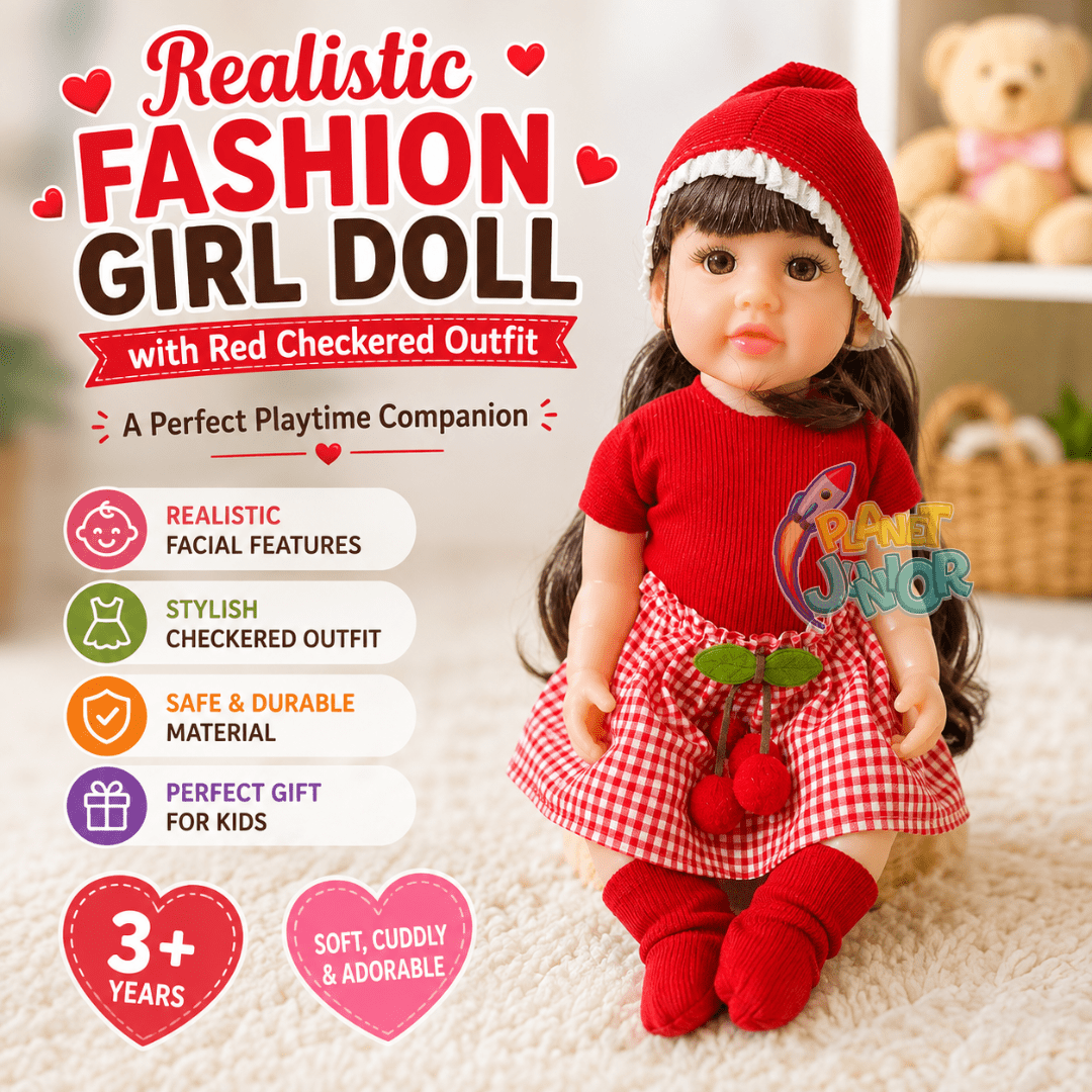 Realistic Fashion Girl Doll with Red Checkered Outfit