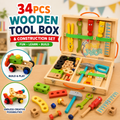 34 PCS Wooden Tool Box & Construction Set for Kids