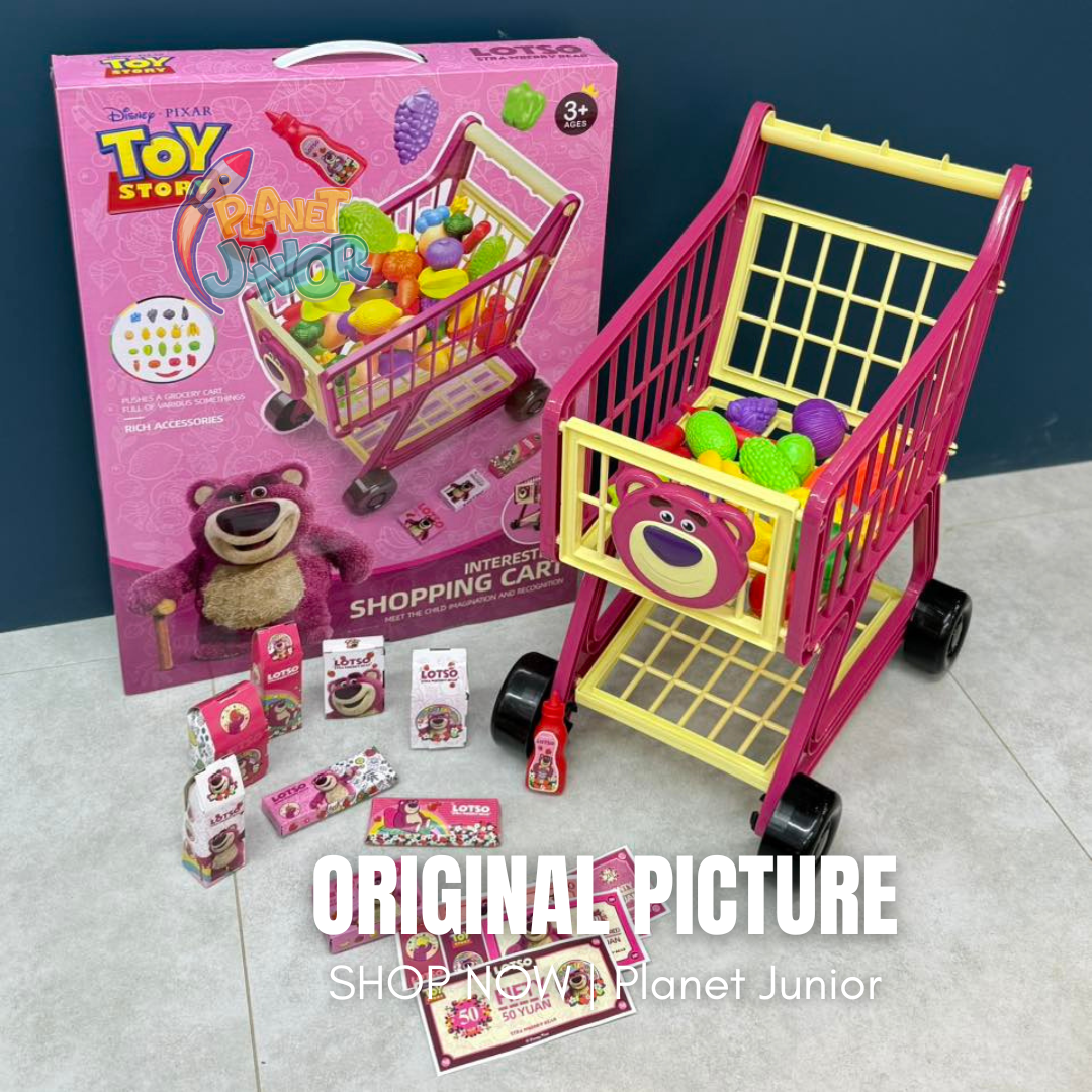 Kids Pretend Play Shopping Cart with Grocery Accessories