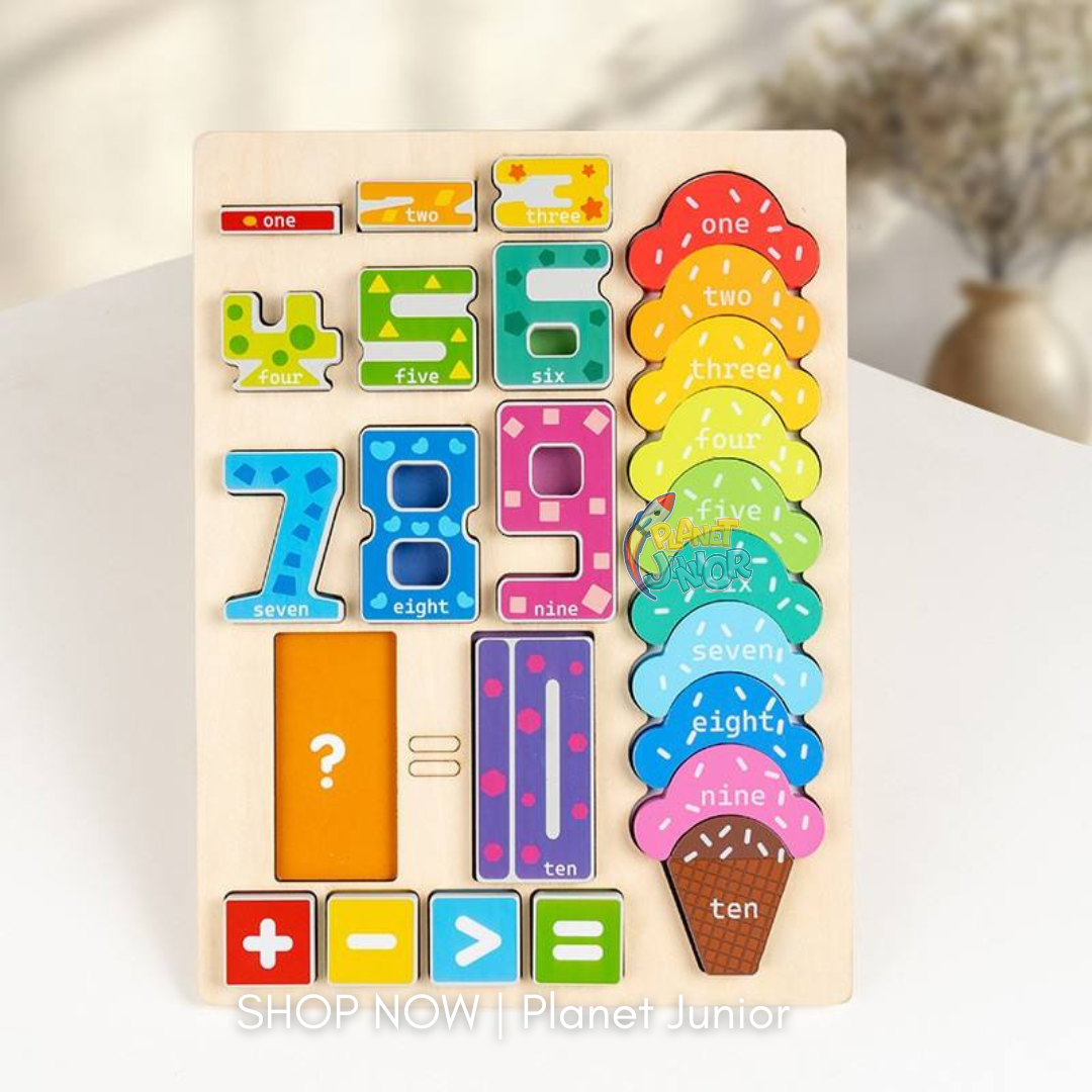Wooden Number & Ice Cream Counting Puzzle Board for Kids