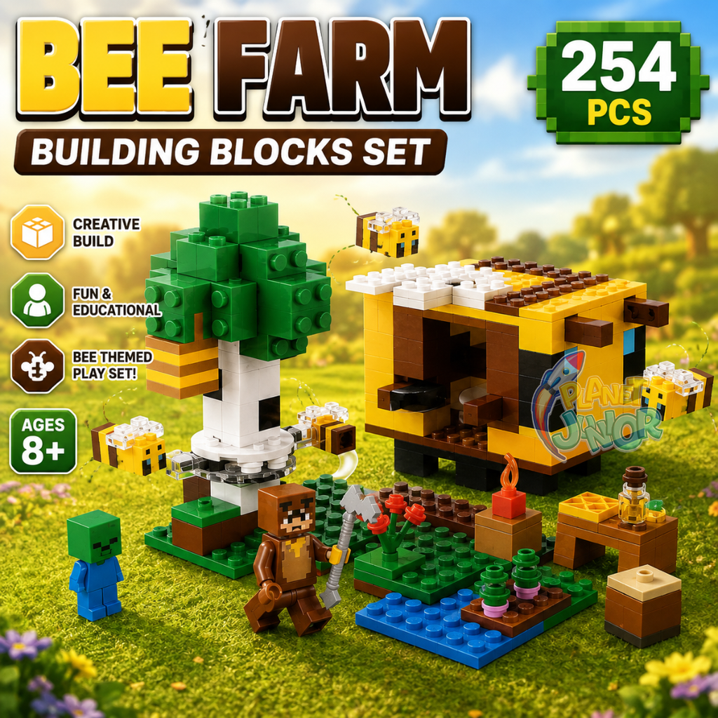 254 PCS Block-Style Bee Farm Building Set with Character Figures for Kids