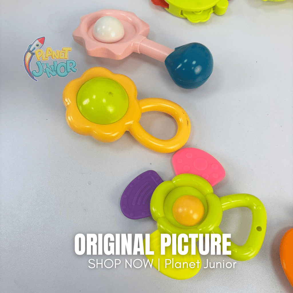Colorful Baby Rattle & Teether Toy Set with Handy Storage Bucket