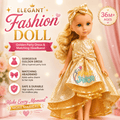 Elegant Fashion Doll with Golden Party Dress & Matching Headband