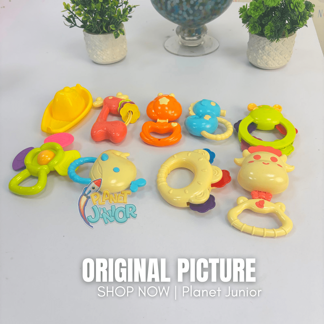 Baby Bottle Rattle & Teether Toy Set with Colorful Animal Designs