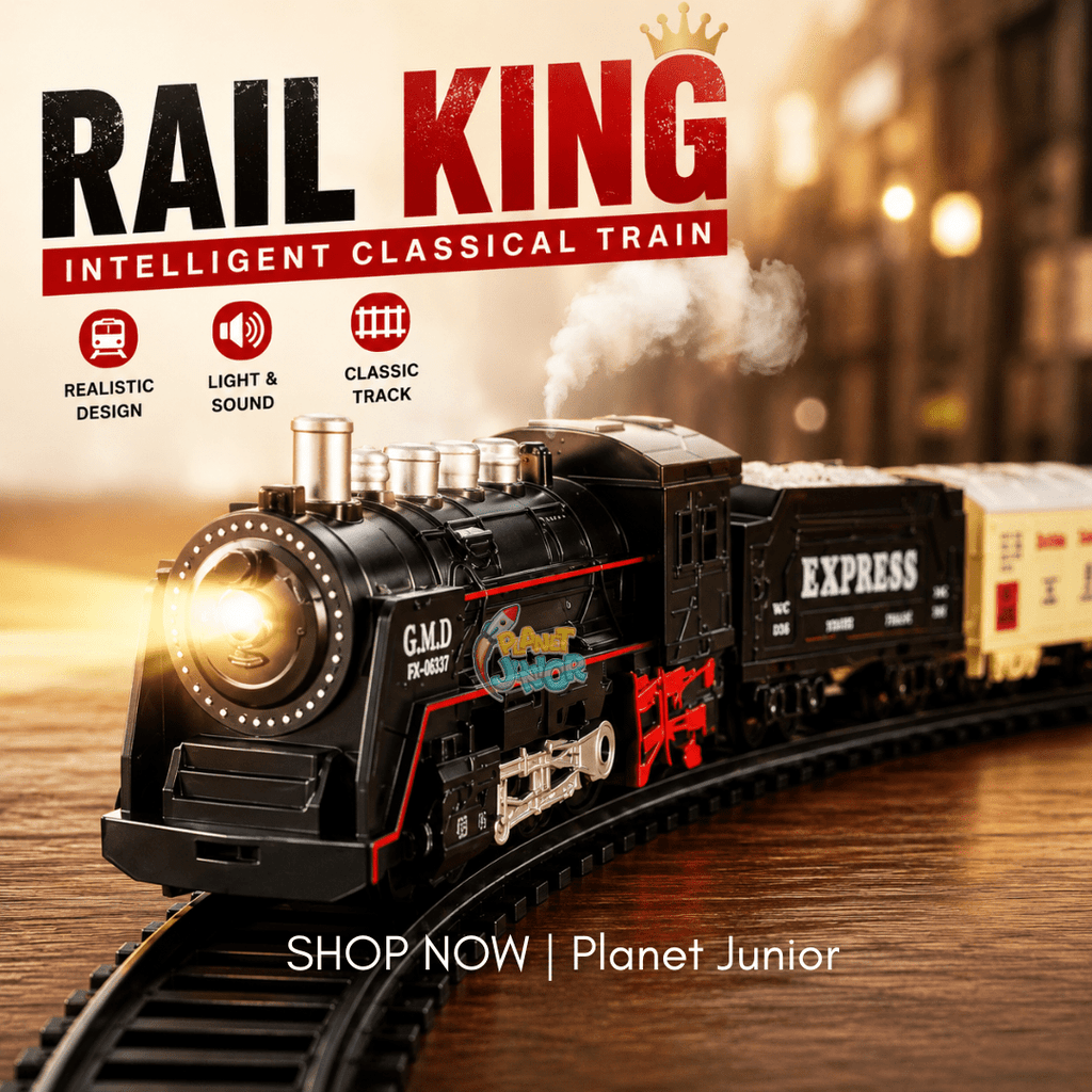Rail King Classical Steam Train Set with Light, Sound & Track