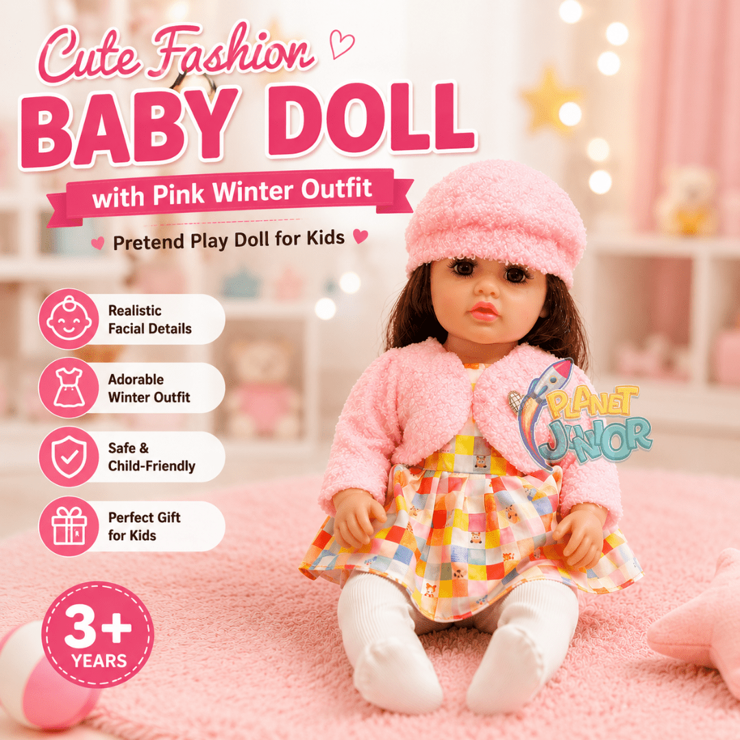Cute Fashion Baby Doll with Pink Winter Outfit – Pretend Play Doll for Kids