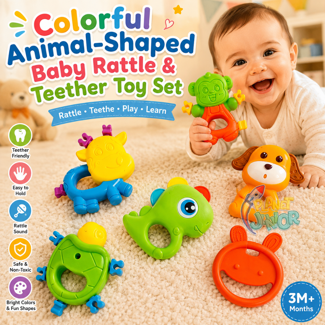 Colorful Animal-Shaped Baby Rattle & Teether Set