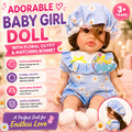 Adorable Baby Girl Doll with Floral Outfit & Matching Bonnet