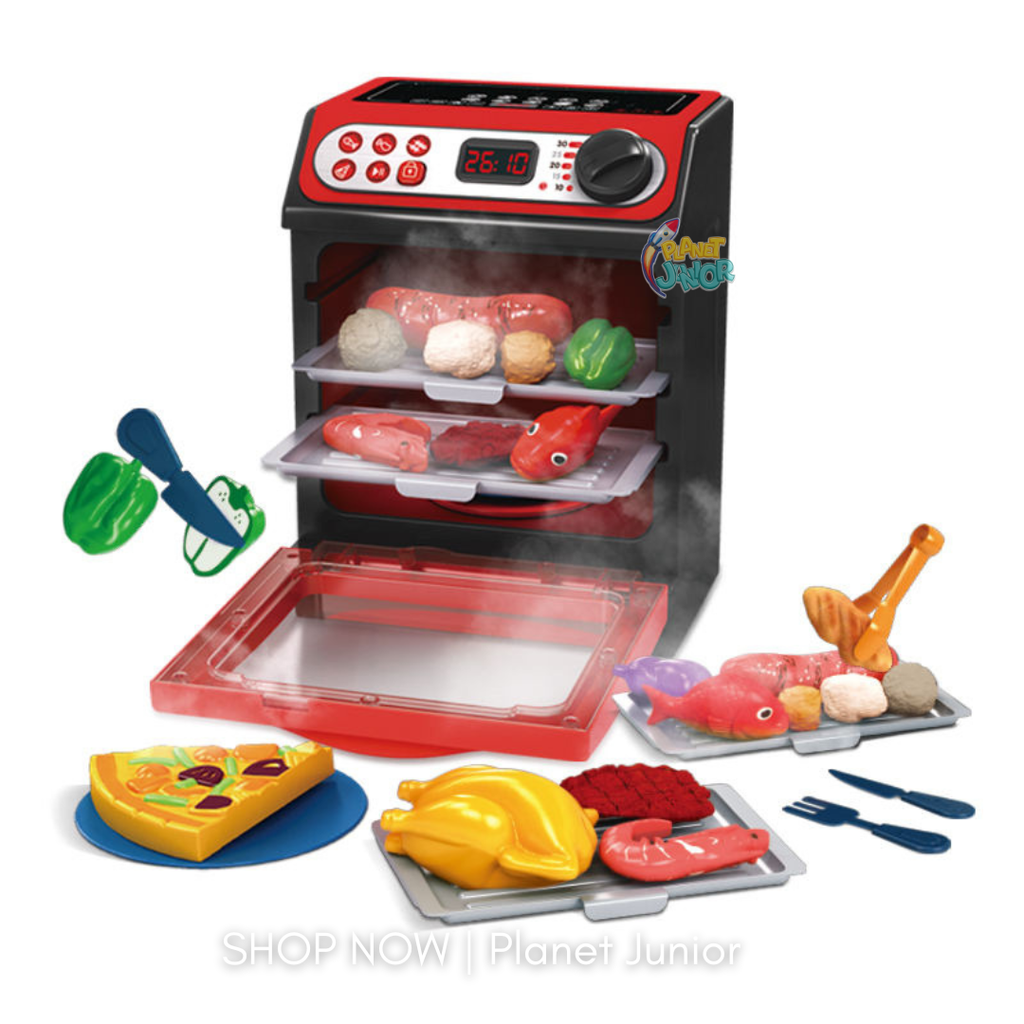 Kids Multifunctional Pretend Play Oven Set with Lights & Rotating Grill