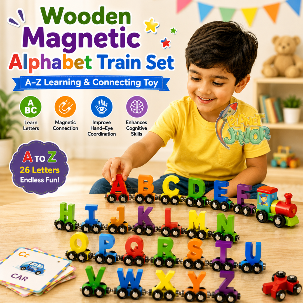 Wooden Magnetic Alphabet Train Set – A–Z Learning & Connecting Toy
