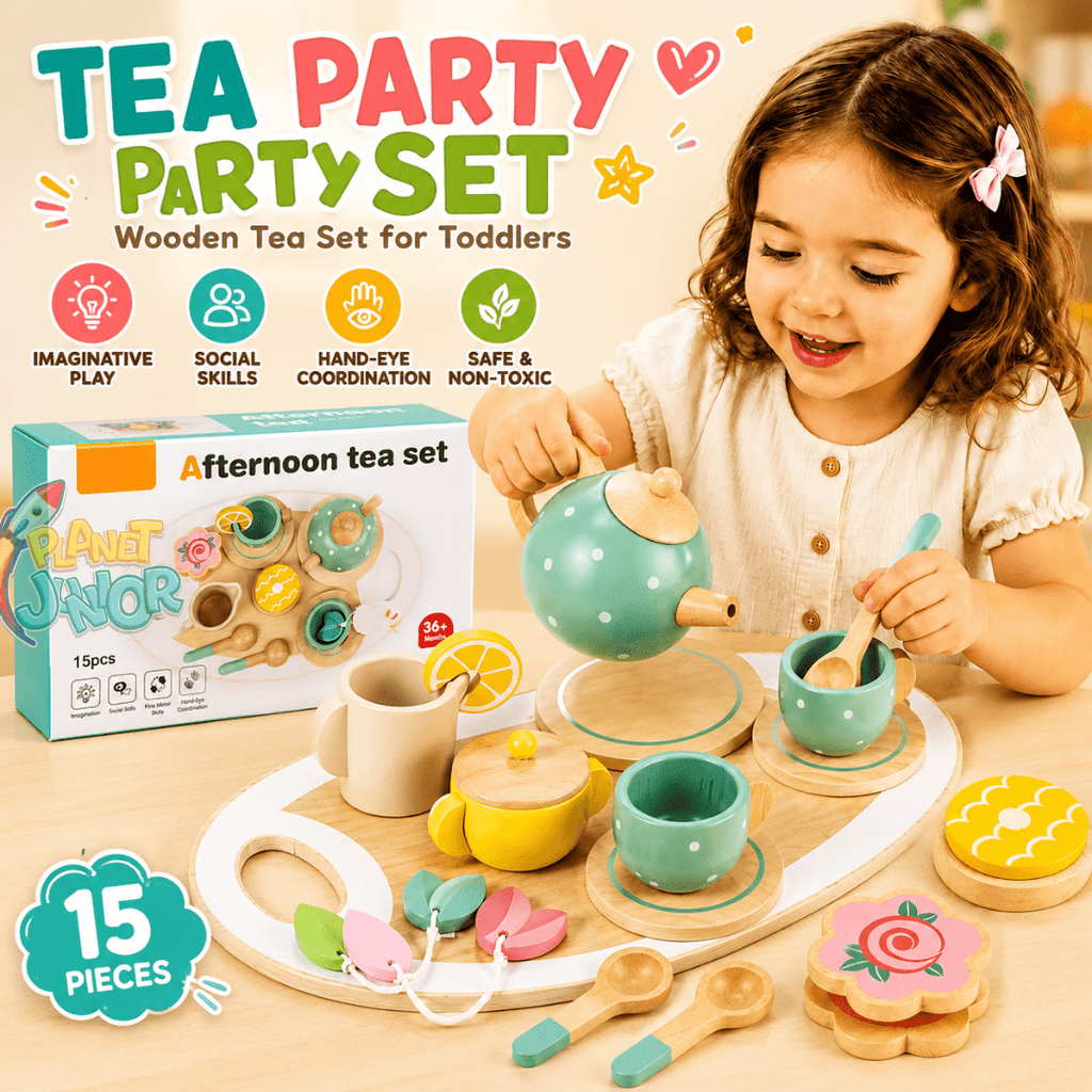 Wooden Afternoon Tea Party Play Set – 15 Pieces