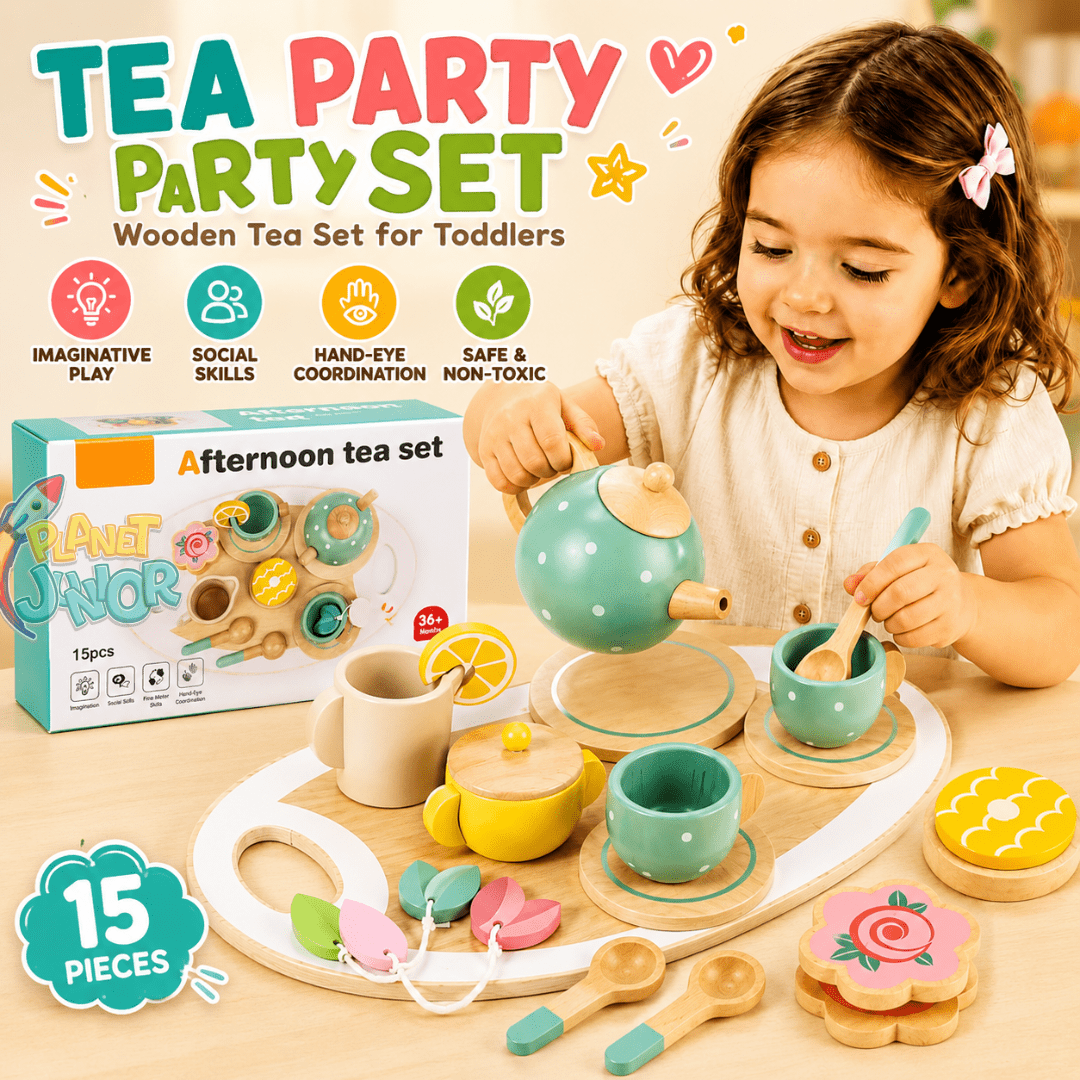 Wooden Afternoon Tea Party Play Set – 15 Pieces