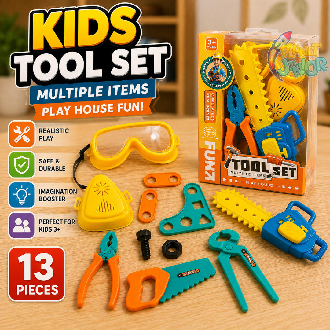 Kids Tool Set with Saw, Pliers, Safety Goggles & Play Accessories