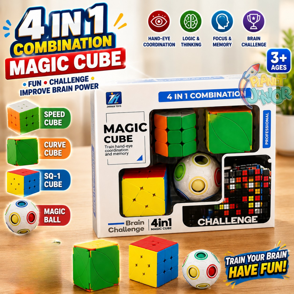 4-in-1 Magic Cube Brain Challenge Puzzle Set for Kids