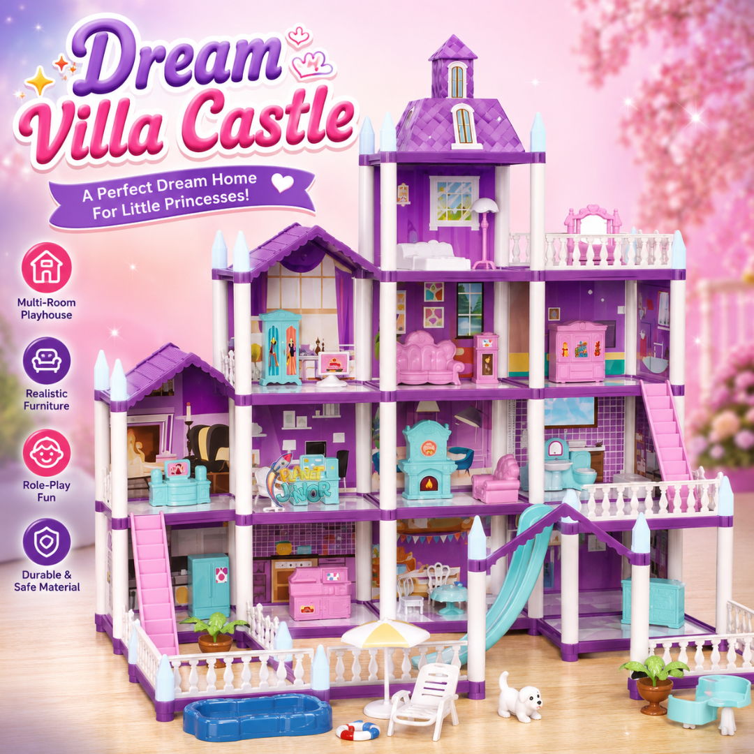 Dream Villa Castle Multi-Storey Doll House Playset with Furniture & Pool