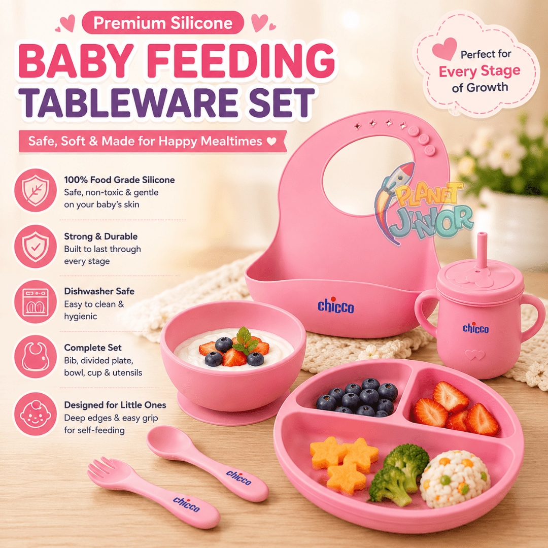 Chicco Premium Silicone Baby Feeding Tableware Set with Bib, Plate, Bowl & Cup