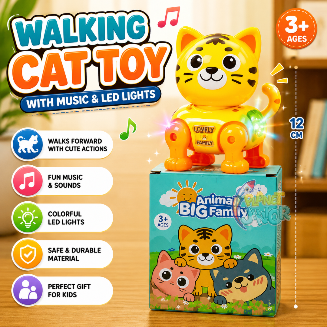 Interactive Walking Cat Toy with Music & LED Lights
