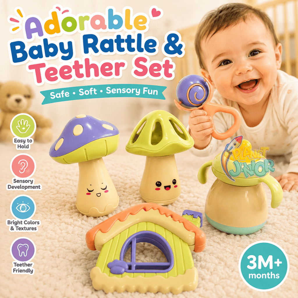 Adorable Baby Rattle & Teether Set with Assorted Sensory Shapes