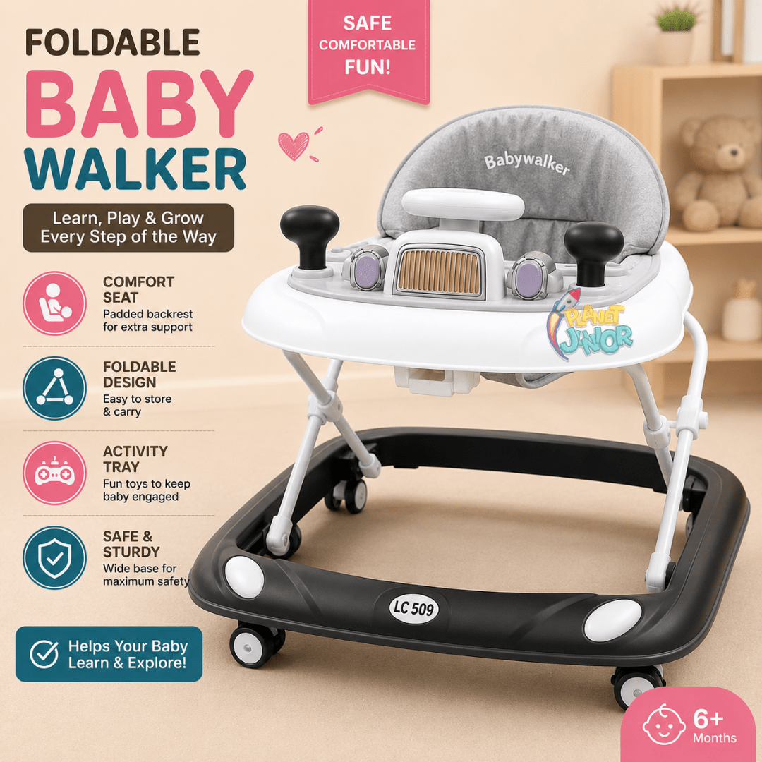 Foldable Baby Learning Walker with Comfort Seat & Activity Tray