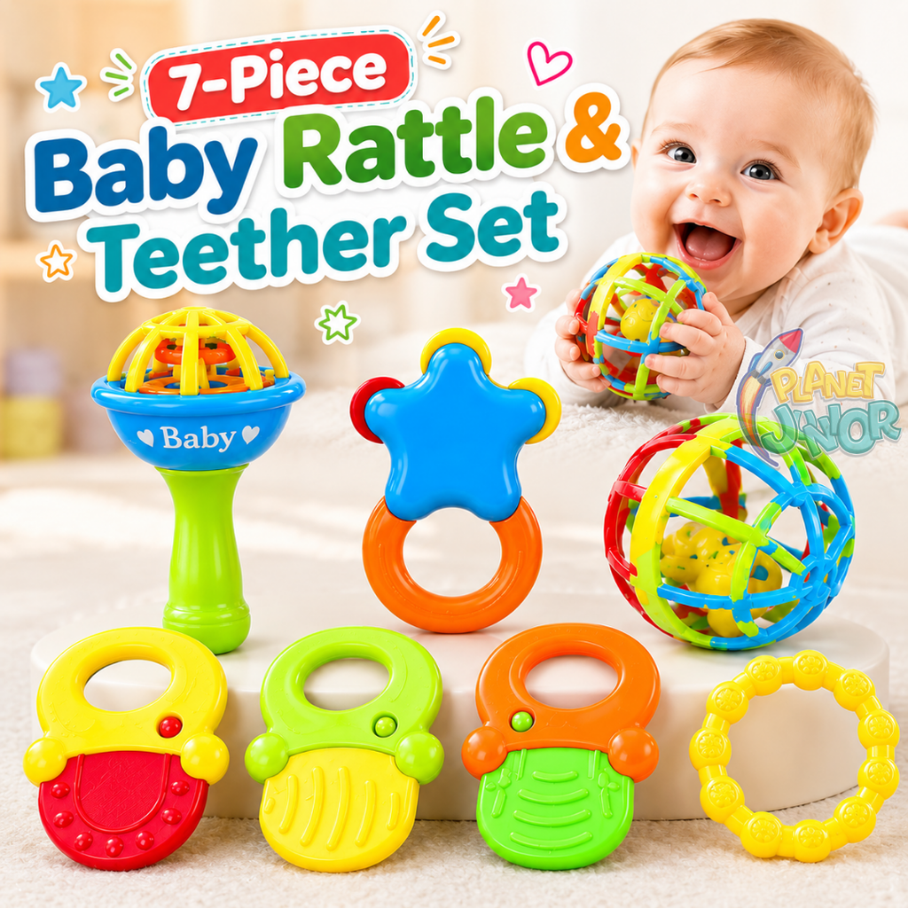 7-Piece Baby Rattle & Teether Set with Soft Textured Designs