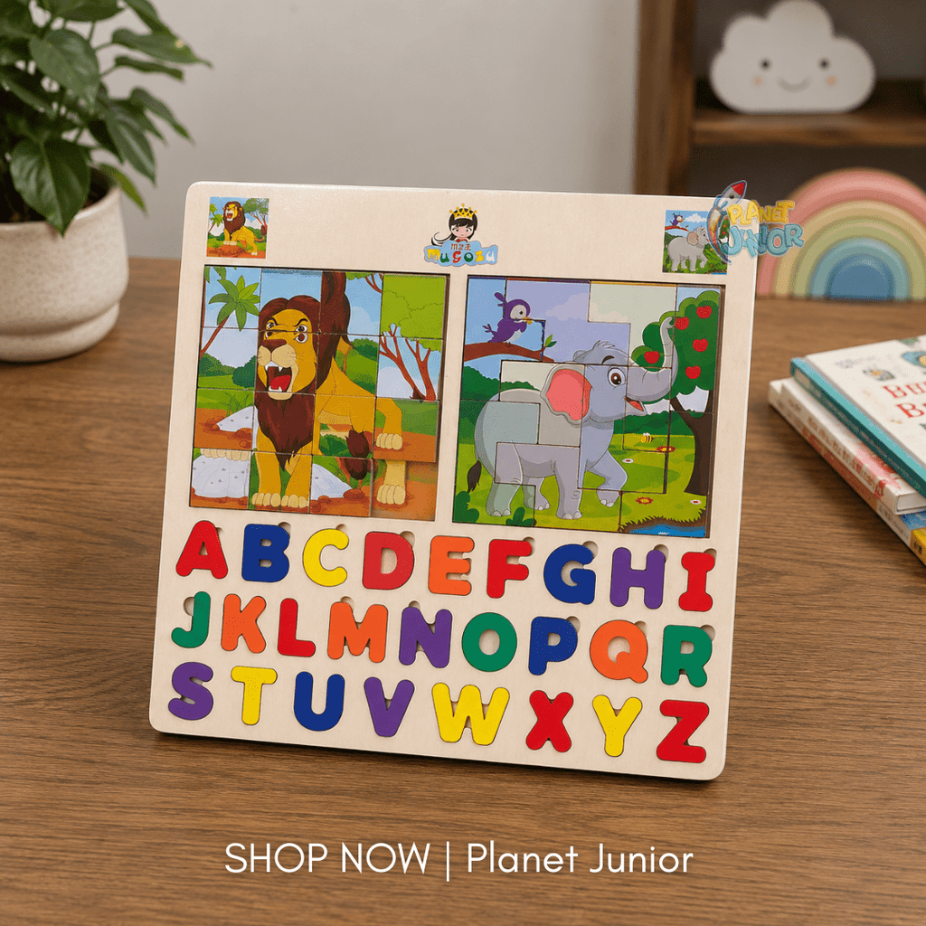 Wooden Alphabet & Animal Sliding Puzzle Learning Board