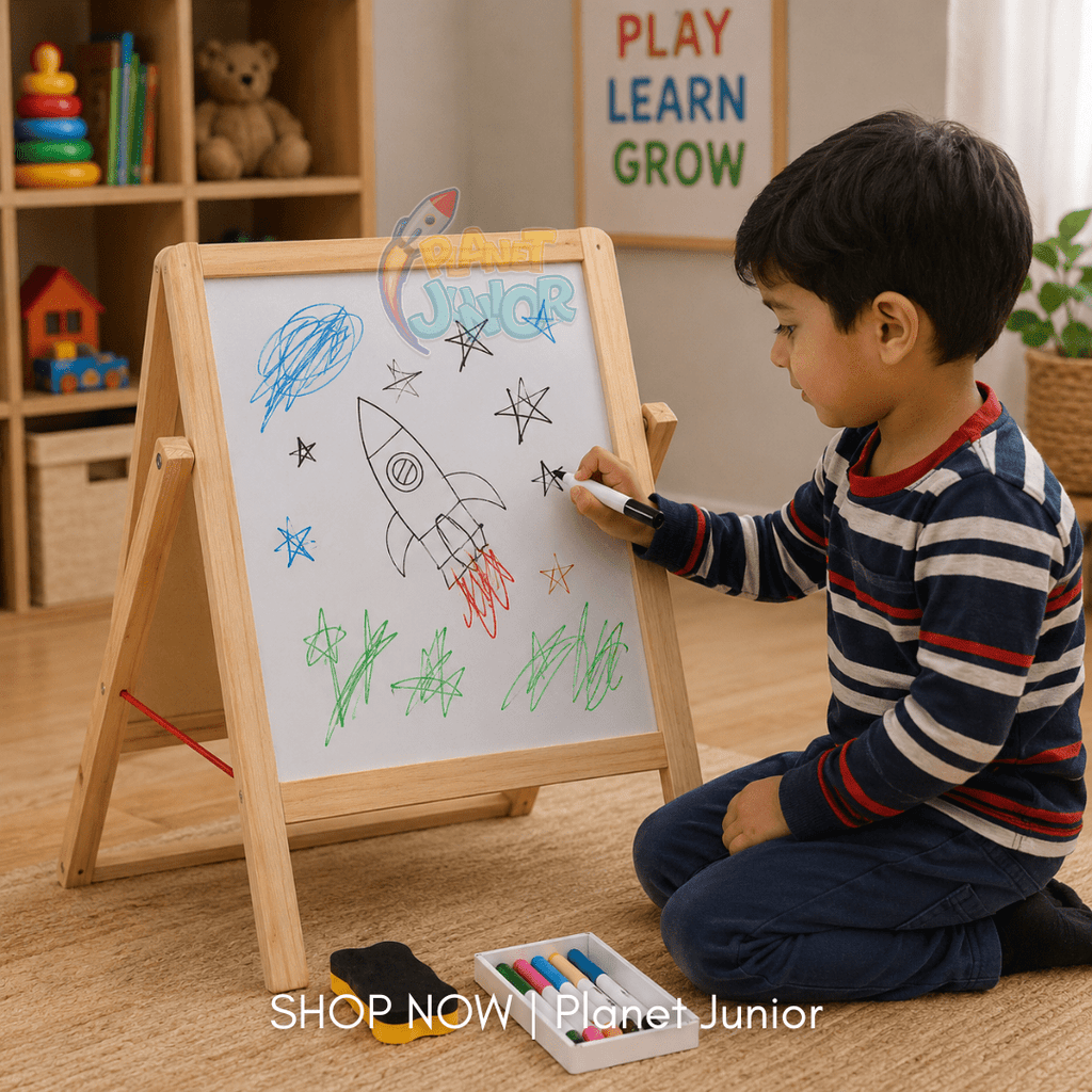 Wooden Double-Sided Drawing Board with Magnetic Letters & Numbers for Kids