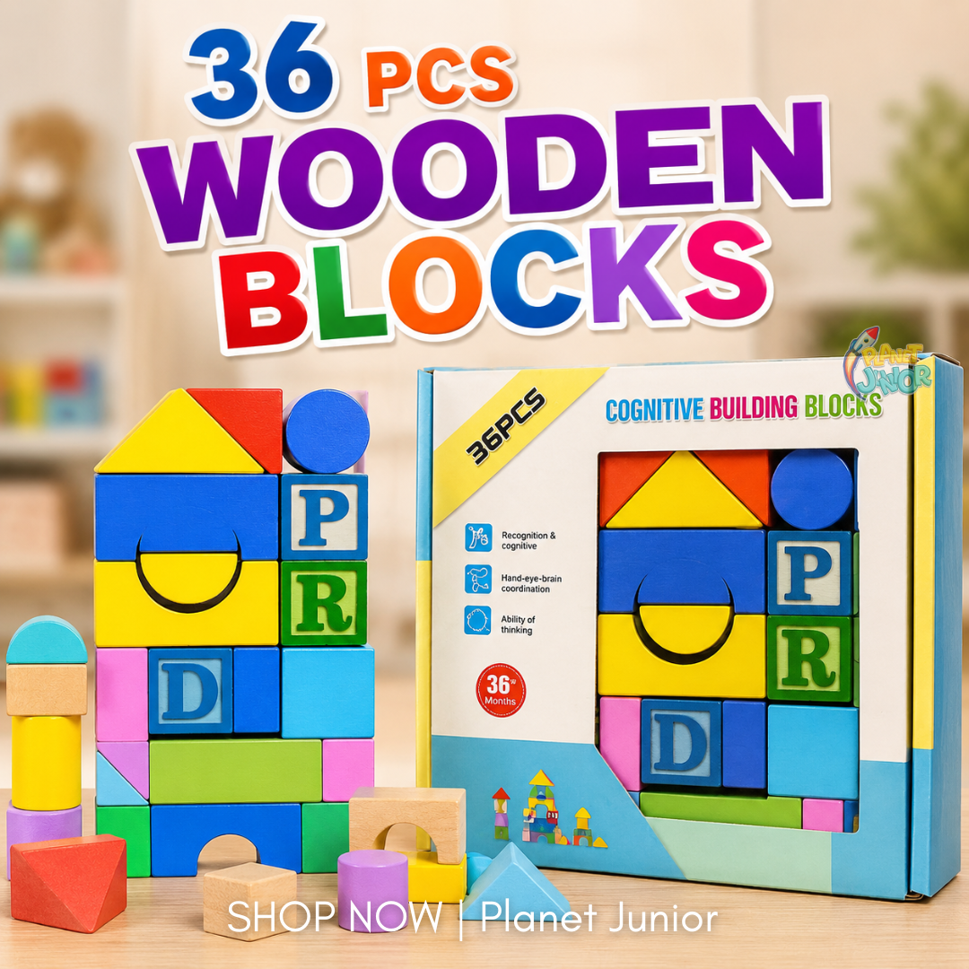 36-Piece Wooden Cognitive Building Blocks Set for Kids