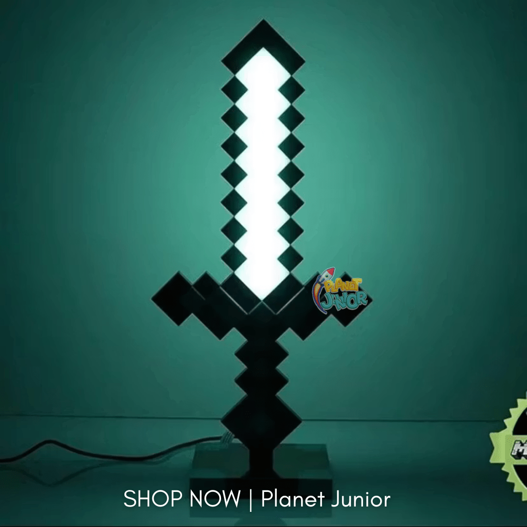 Minecraft-Inspired RGB Light-Up Pixel Sword with Display Stand – Rechargeable