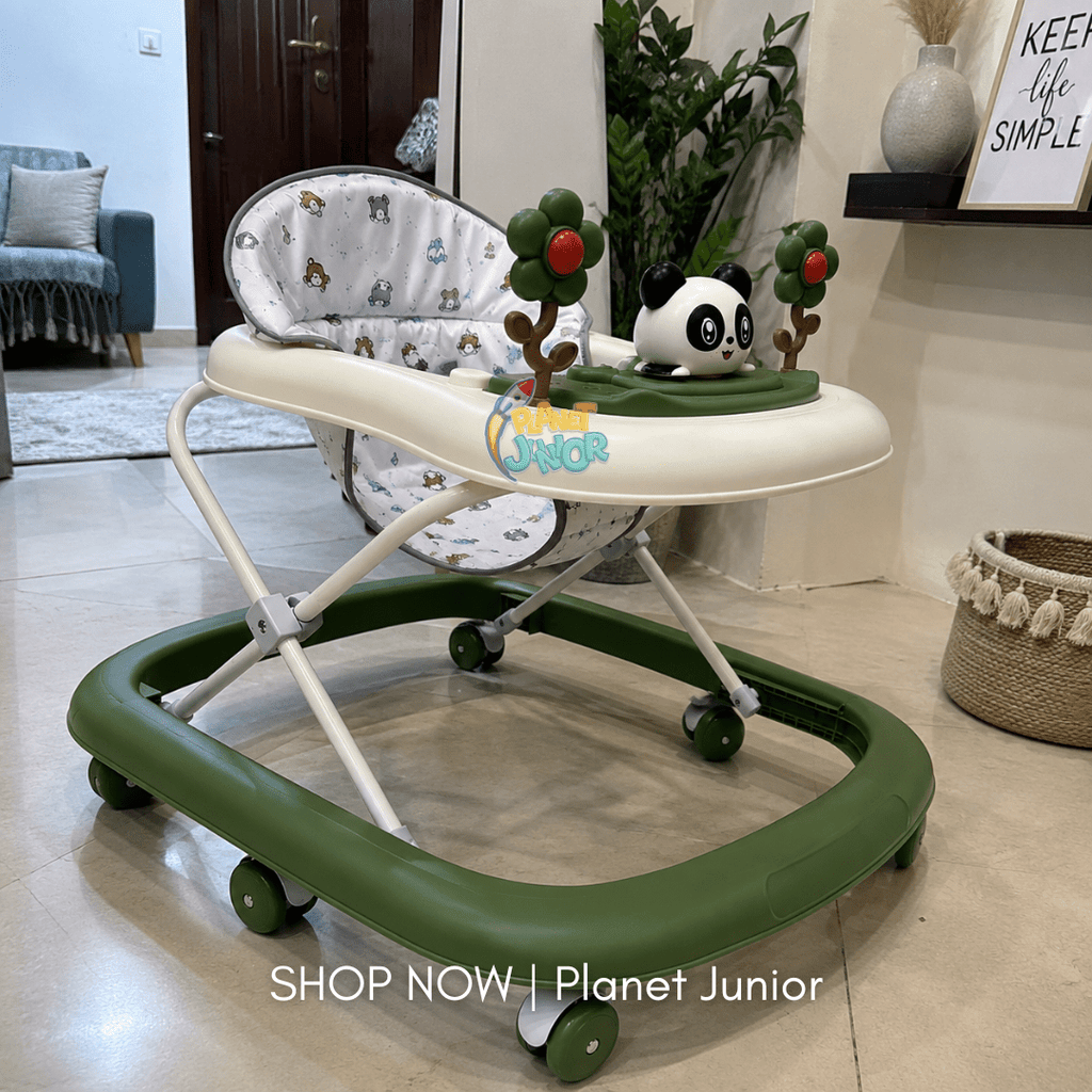 Panda with Twin Rotating Flowers Foldable Baby Walker with Activity Tray