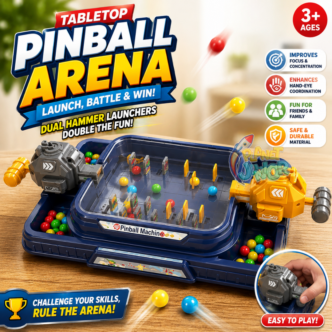 Kids Tabletop Pinball Arena Game with Dual Hammer Launchers & Colorful Balls