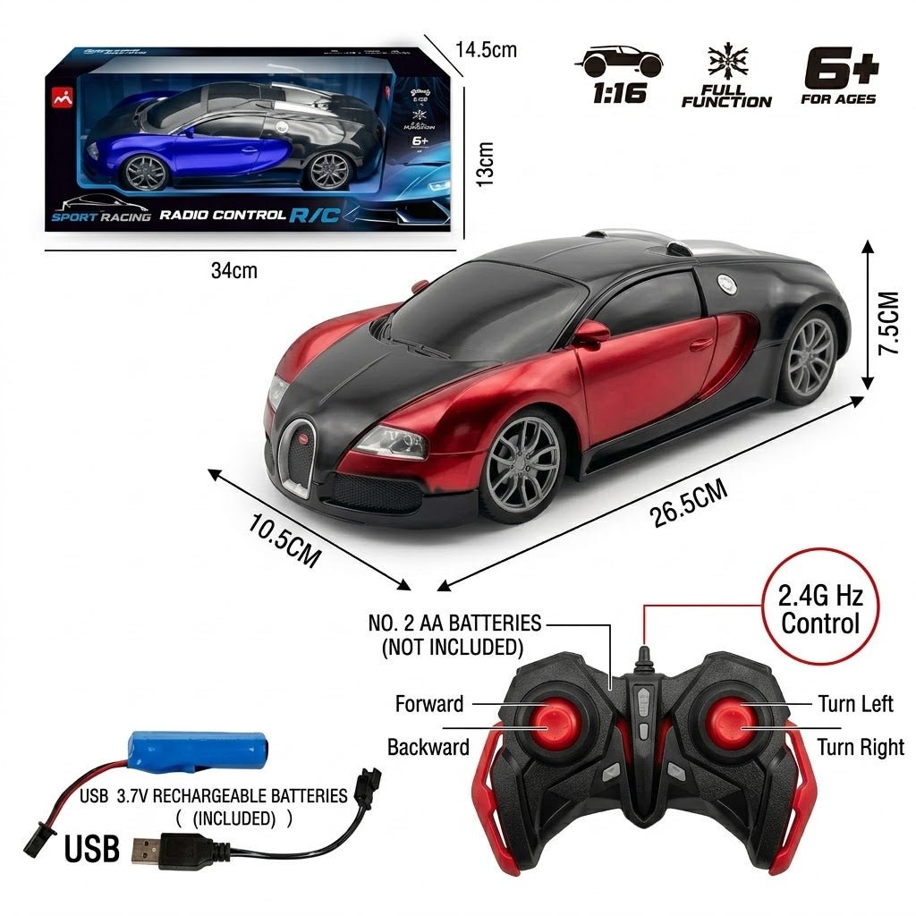 Luxury RC Hypercar Remote Control Sports Car with Rechargeable Battery & LED Lights