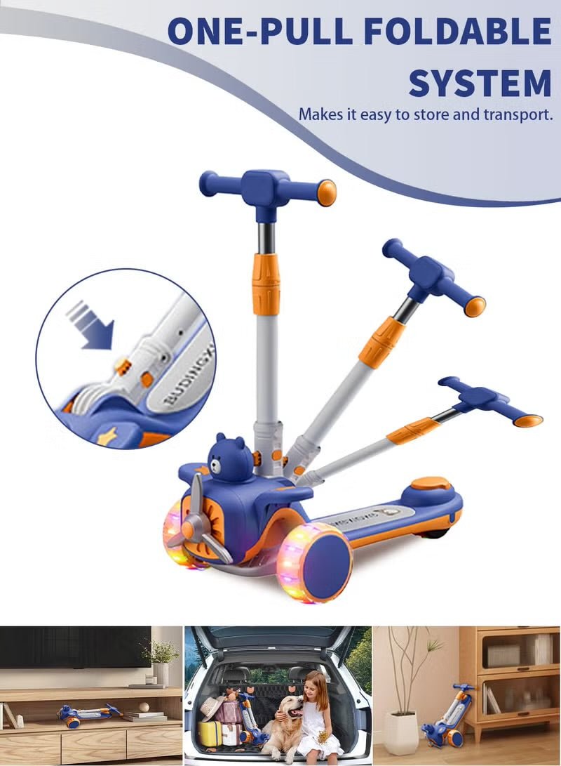 🛴 2-in-1 Kids Bear Ride-On Scooter with Seat & Lights